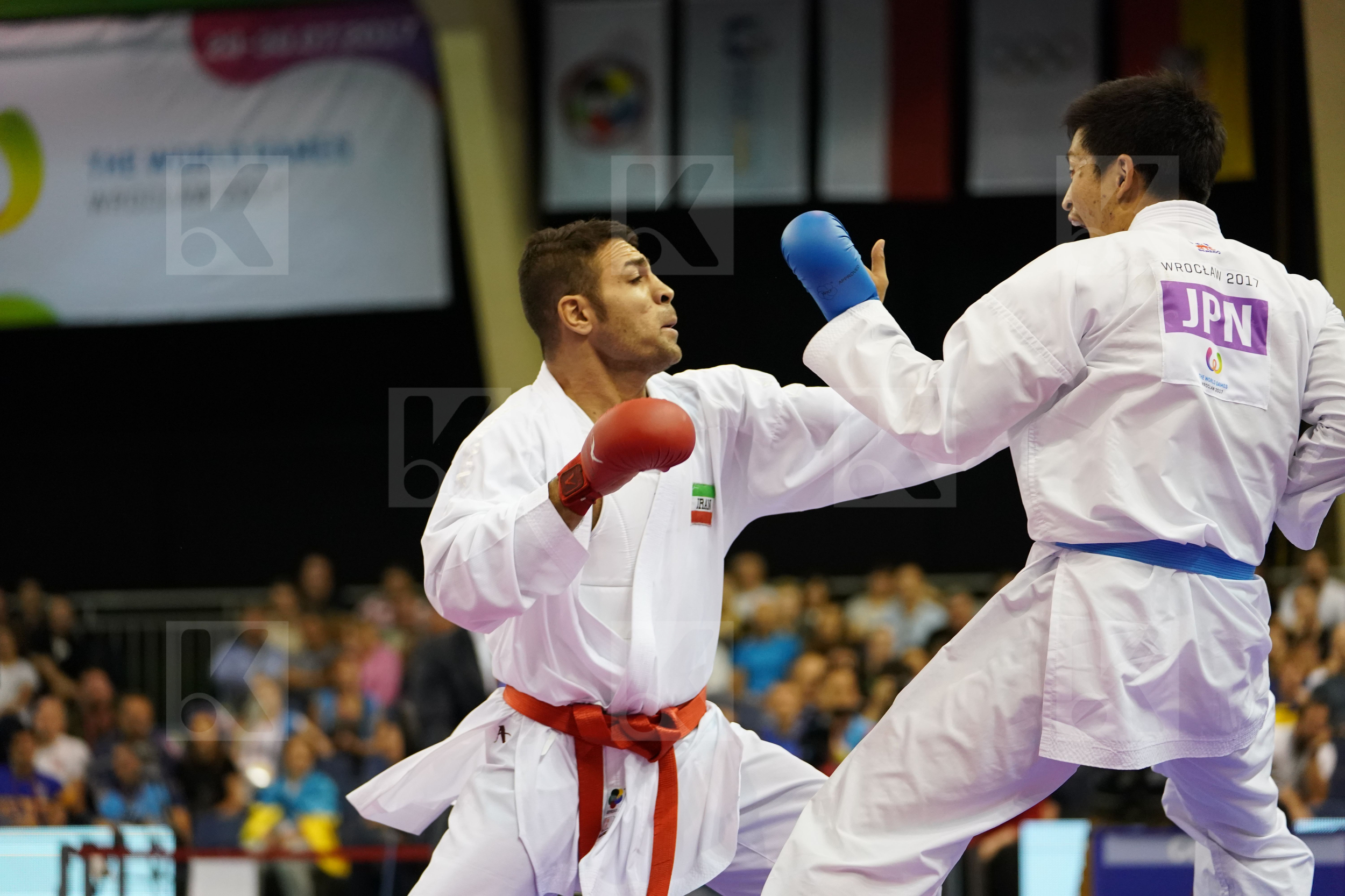 Araga Ryutaro Gold match Iran Islamic Republic of Japan Male Kumite -84kg Poorshab Zabiollah